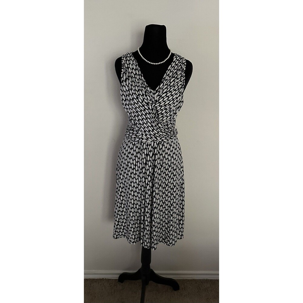 Banana Republic dress XS black and white Silk-linen blend V-neck waist tie Y2K